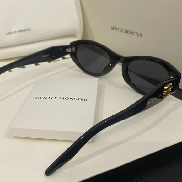 Gentle Monster Black Oval Sunglasses w/ Gold Logo Detail – Like New - Picture 8 of 11